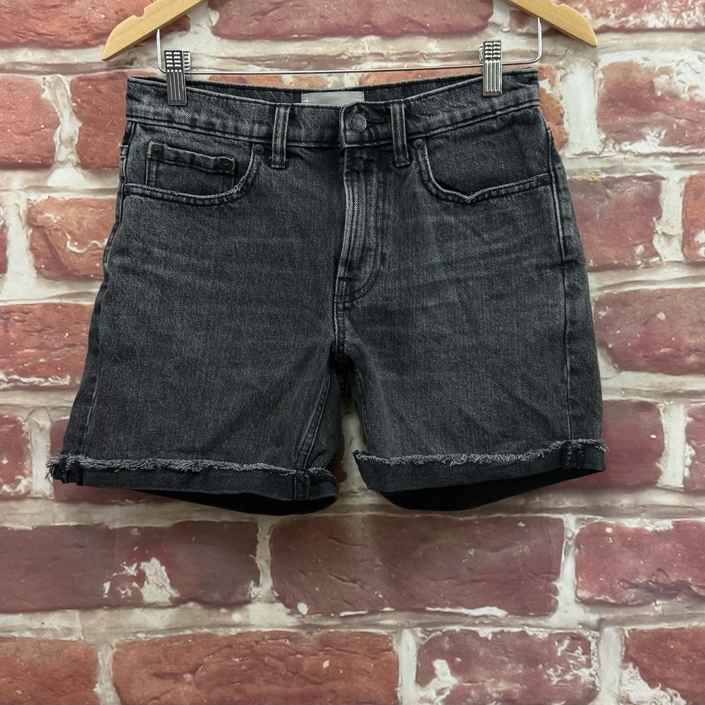 Everlane Relaxed Shorts Women's 26 Black Denim Faded Distressed Cuffed Casual